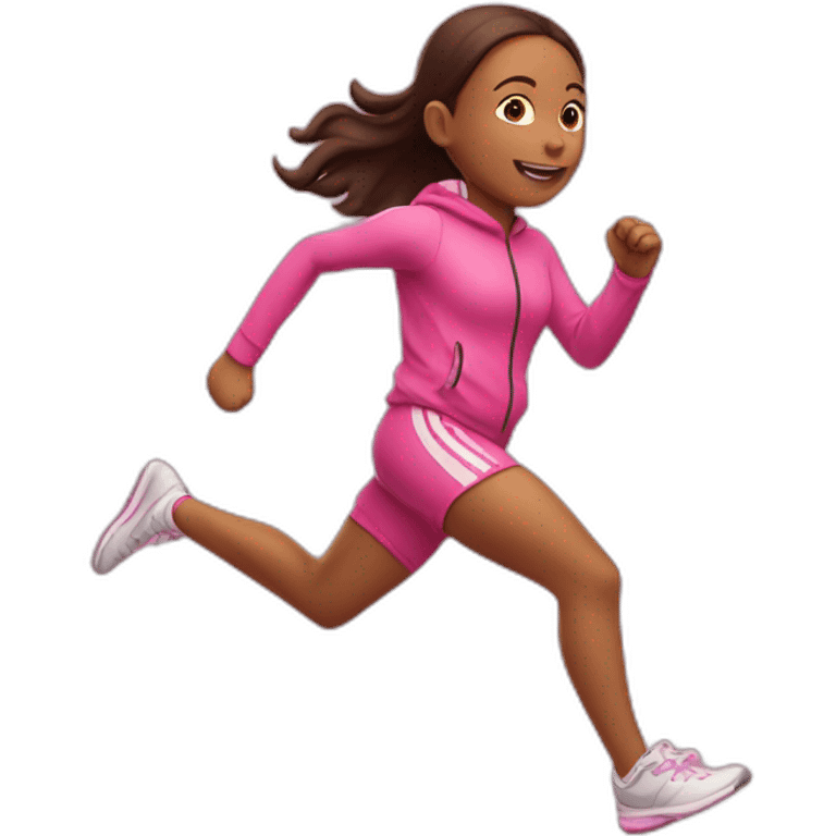 a girl in a pink tracksuit running to the finish line. emoji