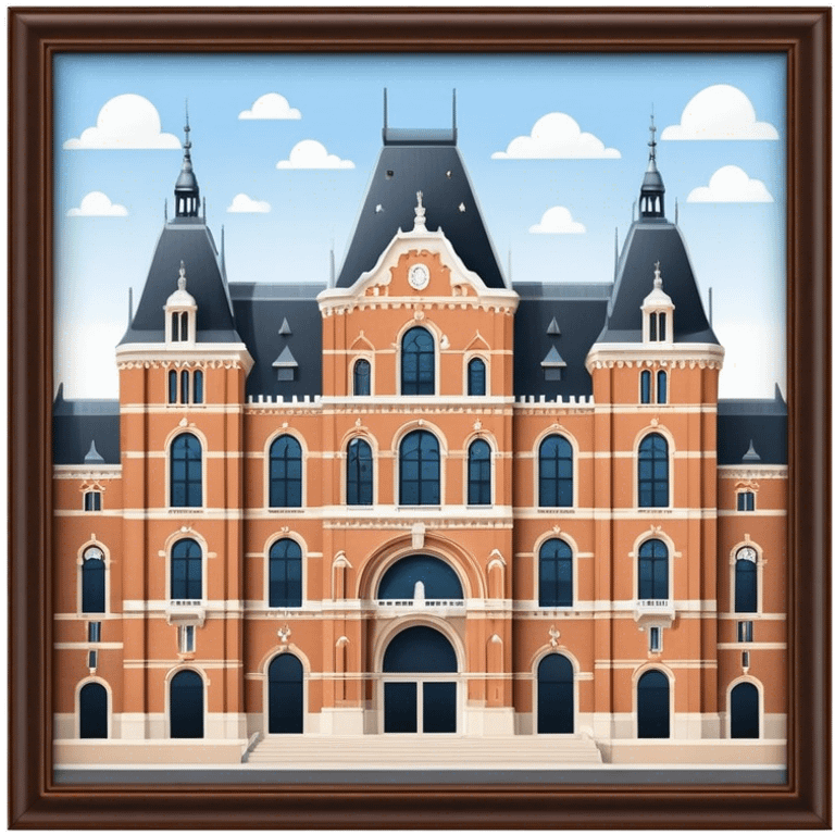 Cinematic Realistic Rijksmuseum Landmark Emoji, depicted with the grand facade of the museum rendered in intricate detail and soft, historical lighting. emoji