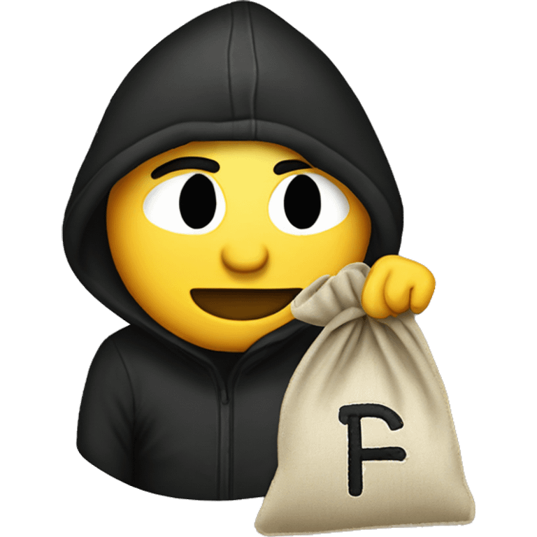 Thief stealing money bag with the word “Toptier” embroidered on it emoji