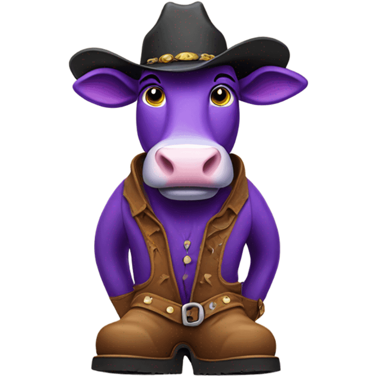 Purple cow wearing cowboy boots emoji