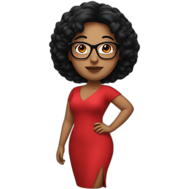 Big woman in a red dress and Black hair and glasses emoji