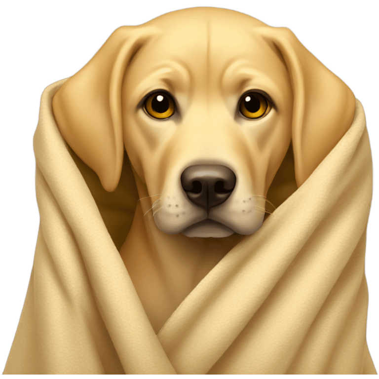 A lab yellow rapped up in a tan blanket  emoji