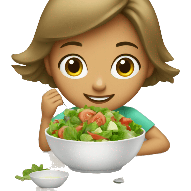 Girl eating salad on a table emoji