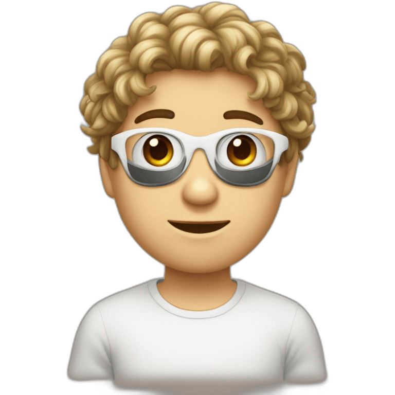 jeune homme blanc avec les cheveux frisée et des lunettes rondes emoji