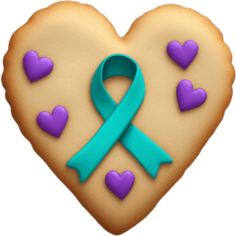 Cookie heart with teal purple awareness ribbon emoji