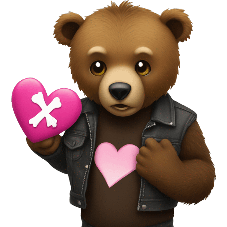 Brown bear in front of punk heart emoji