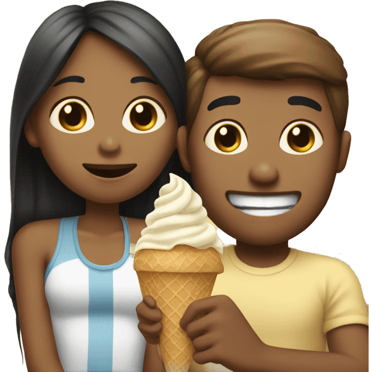 Girl sitting on white guys lap eating ice cream together  emoji