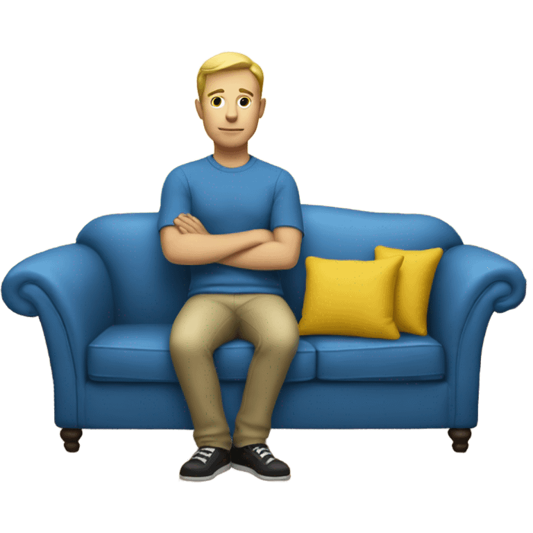 White human male in blue dress, sitting on jellow couch  emoji