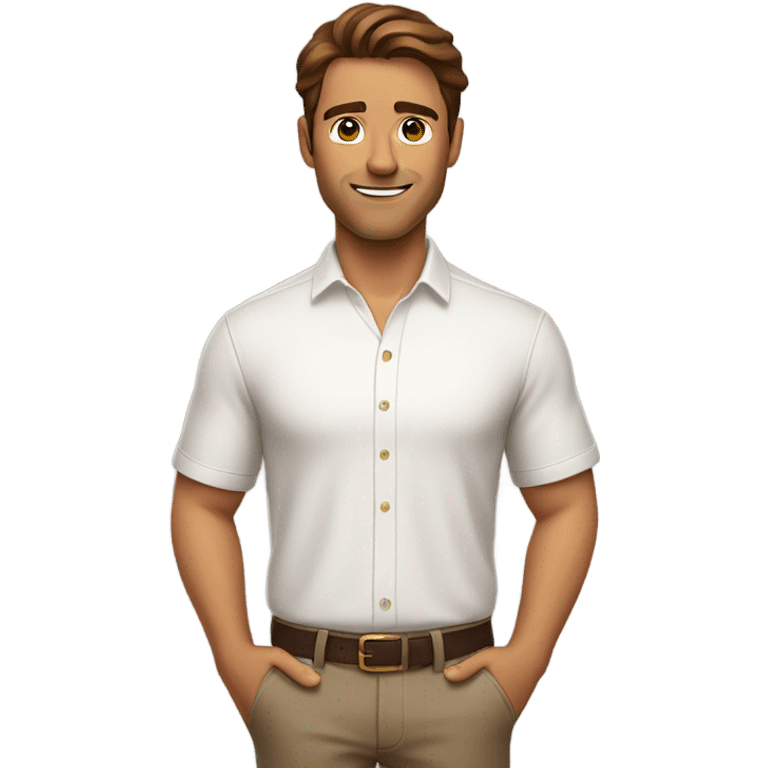 A waist up shot of a handsome tan man with brown hair wearing a white shirt emoji