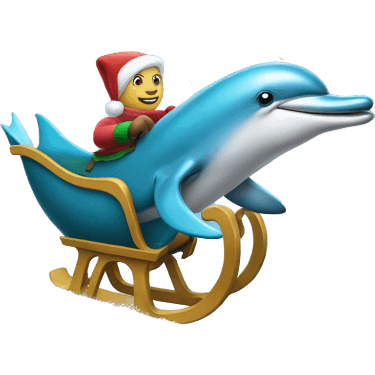 Dolphin riding a sleigh emoji