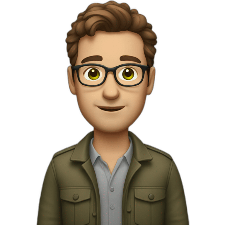 guy with glasses, brown-haired ecologist, thick eyebrows green eyes emoji