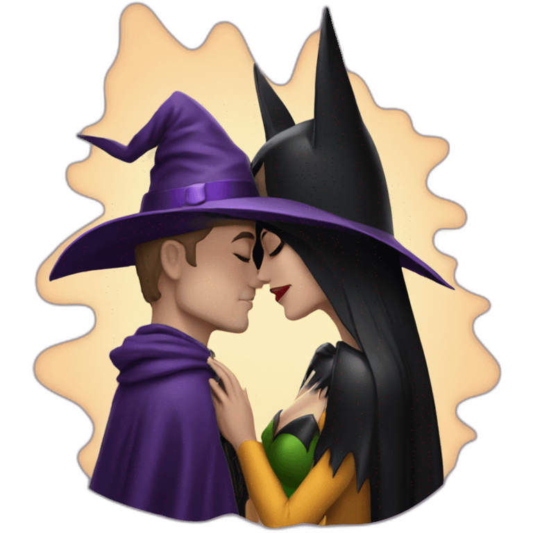 A witch kissing Batman emoji