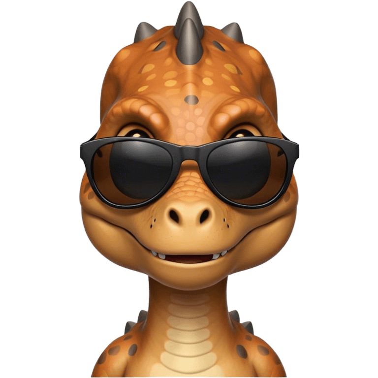 face of a dinosaur with black sunglasses on emoji