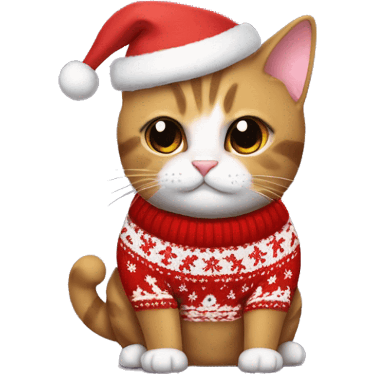 Cat with a ugly Christmas sweater with bows because it’s coquette. 2024 coquette emoji