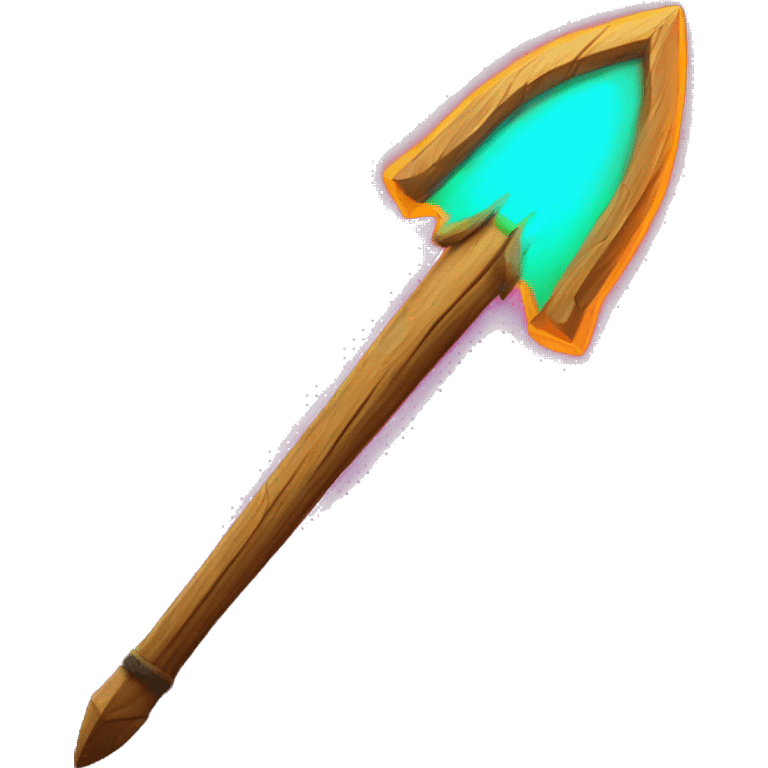 wooden spear with glowing neon emoji