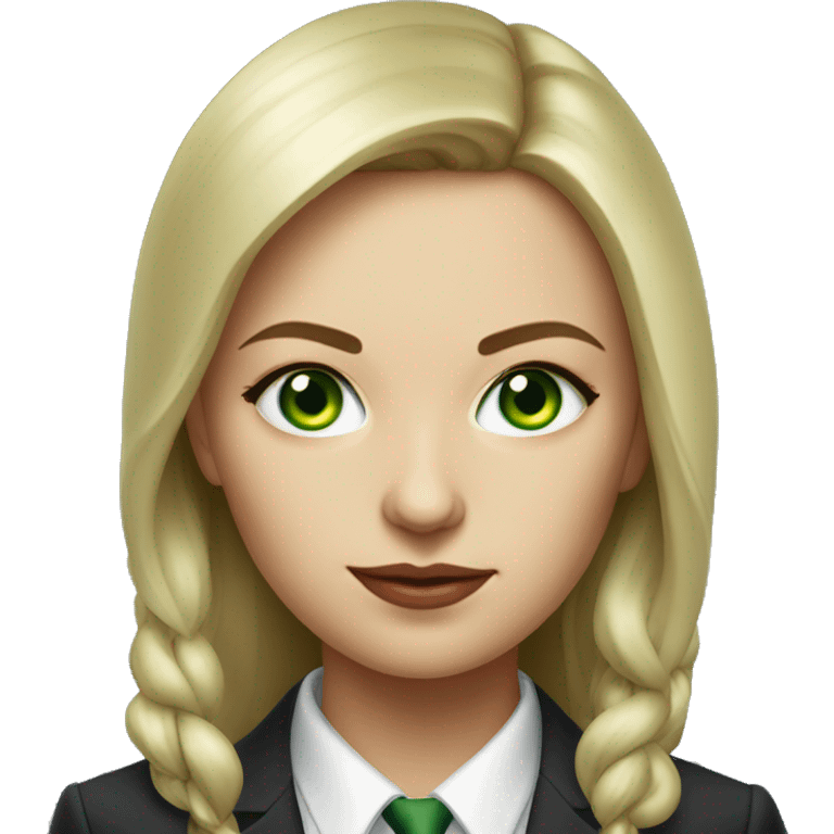 Russian woman with green eyes full length in suit photorealistic serious emoji