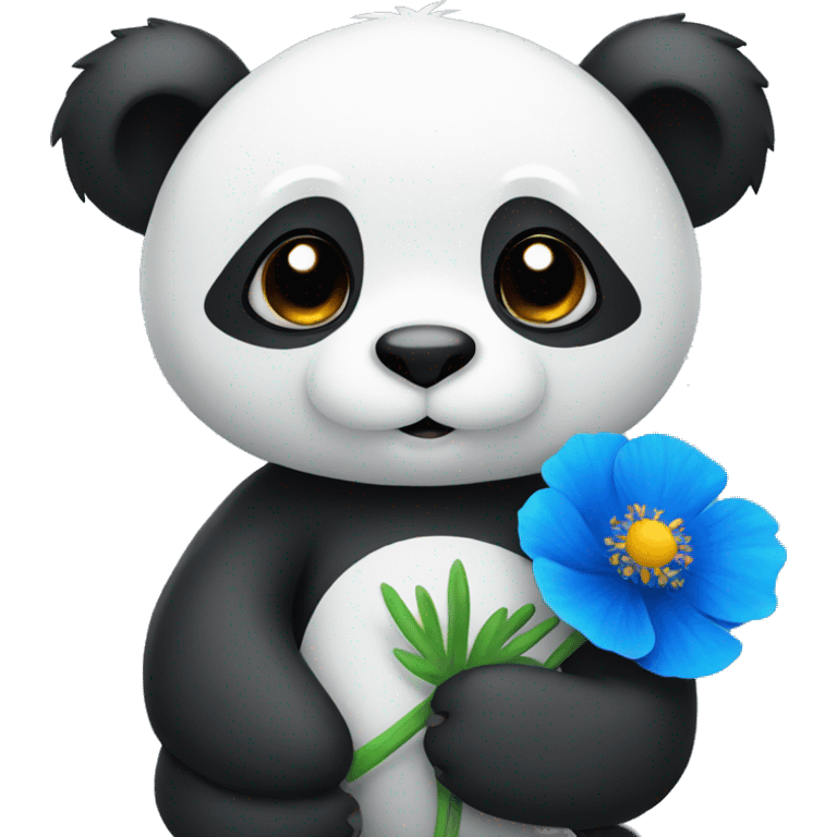 panda holding a blue poppy emoji