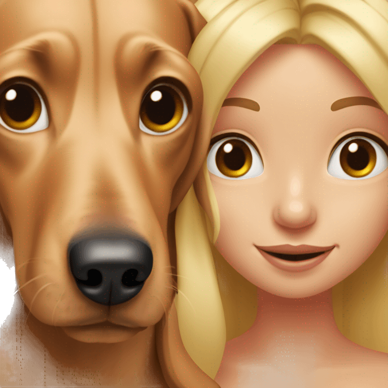 Blond girl and Weiner dog together  emoji