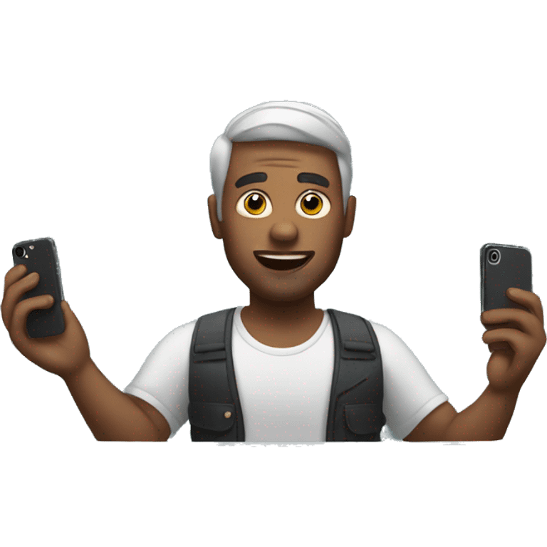 man holding iphone in mirror emoji