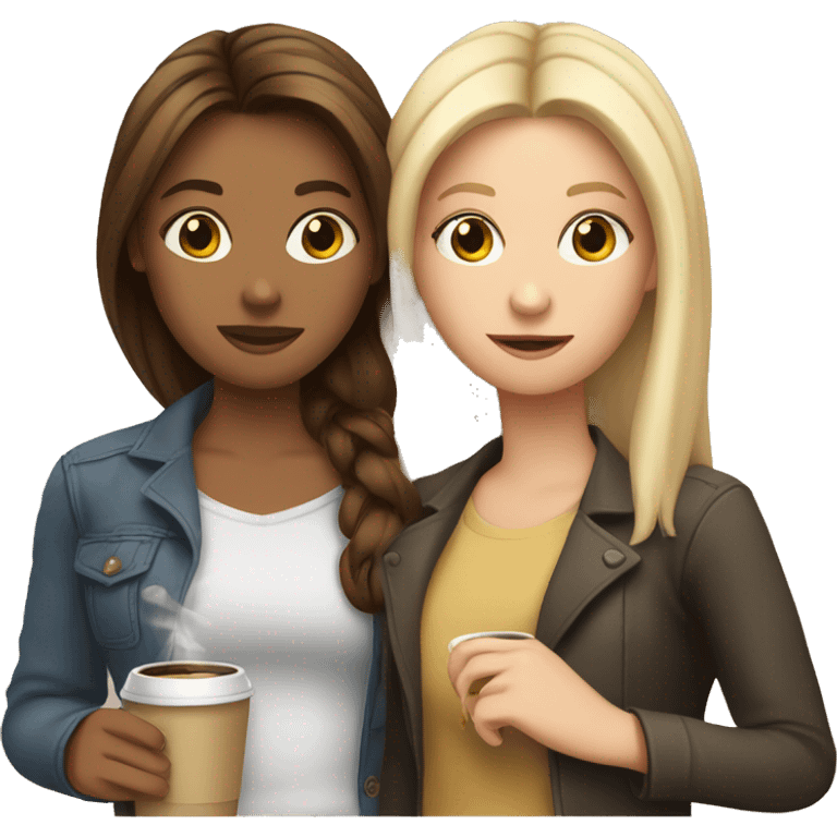 Two brown haired girls and one blonde girl with a coffee cup and a cigarette in their hands emoji