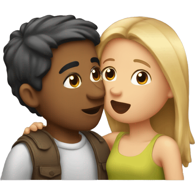 Two girls kissing a man on the cheek emoji