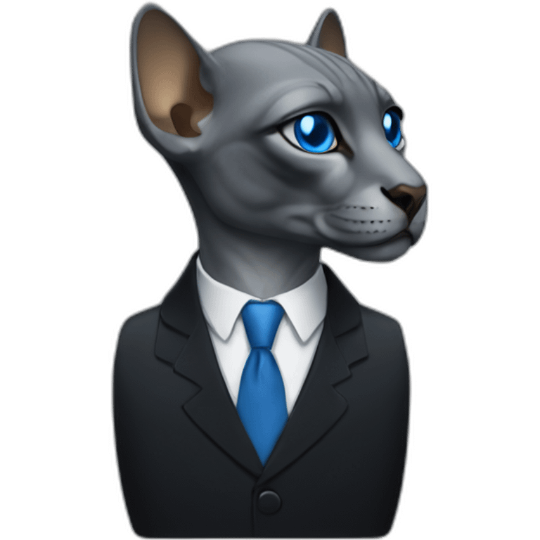 sphinx grey can with blue eyes portrait in black suit emoji