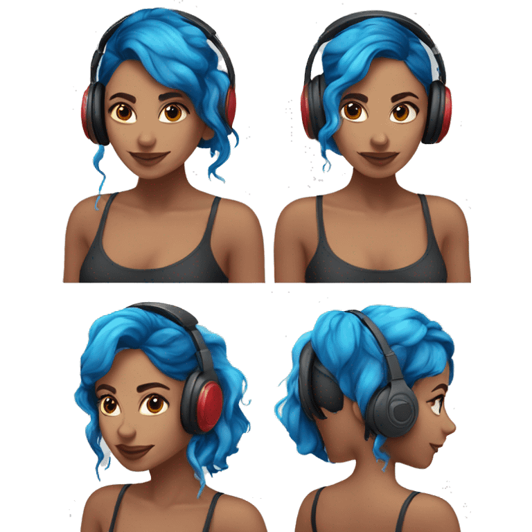 Latina with headphones blue and red split dye hair emoji