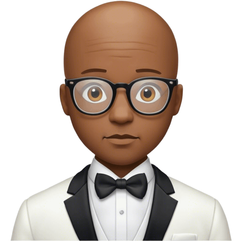 Bald black man with glasses in a white tuxedo  emoji