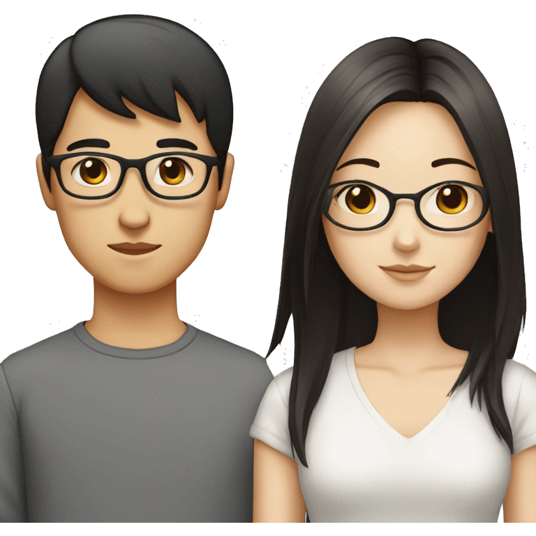 Chinese boy with brown straight hair with glasses with a white girl with black and straight hair emoji