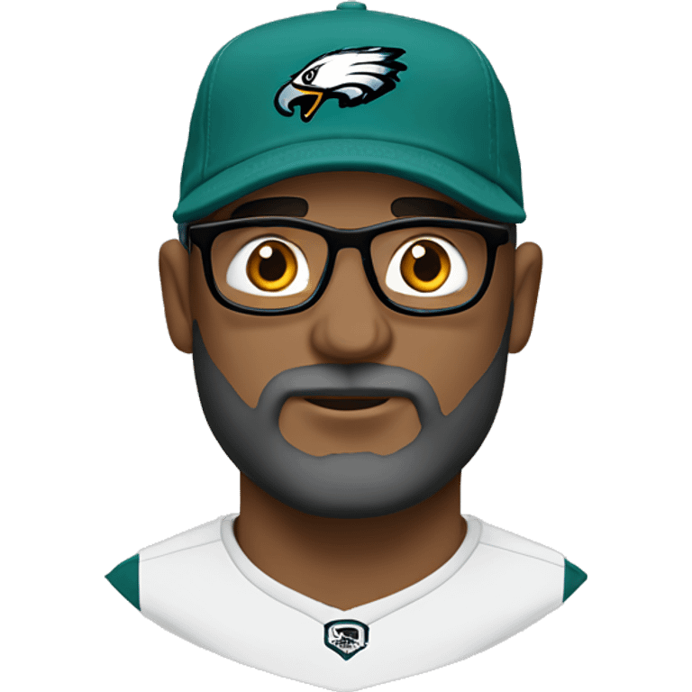 Bald guy black and grey beard Philly eagles cap and shirt thin frame glasses   emoji