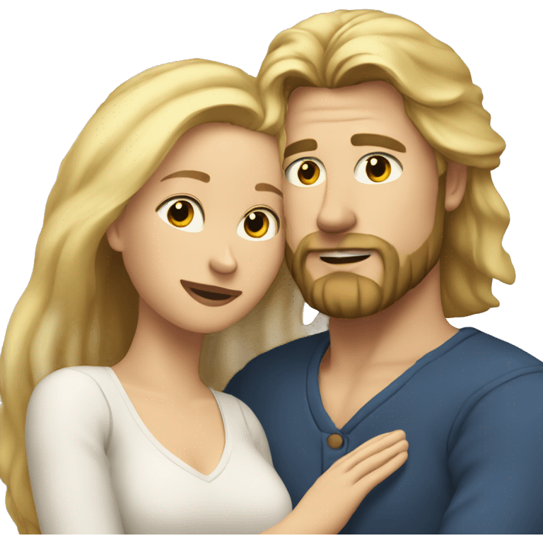 blonde woman, long hair, huging a blonde man with beard. he's semi-long hair emoji