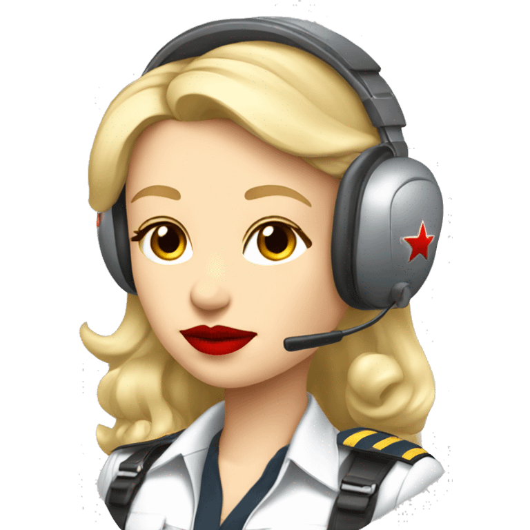 Blonde Russian pilot girl with red lips with airplane pilot headset   emoji