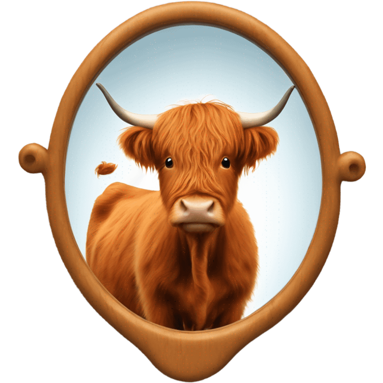 A ginger highland cow, looking into a mirror  emoji