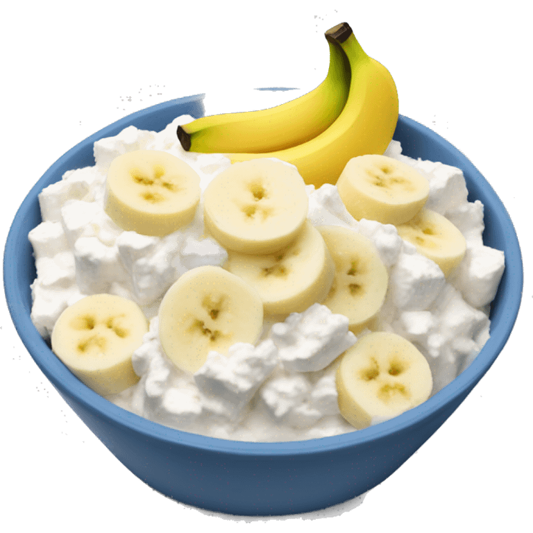 Cottage cheese in a bowl with banana slices as a topping emoji