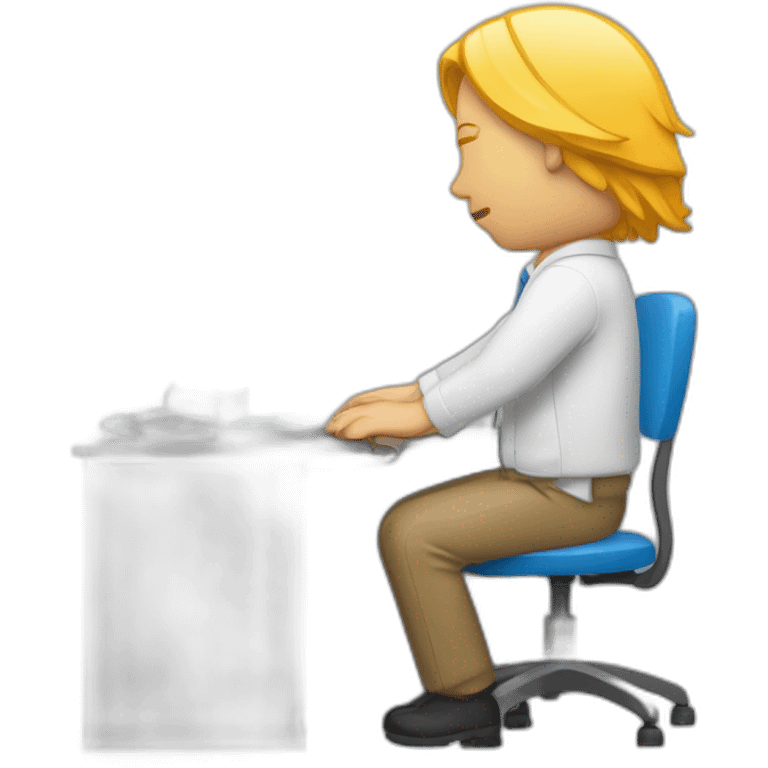 un informaticien derrière un pc, qui dort emoji