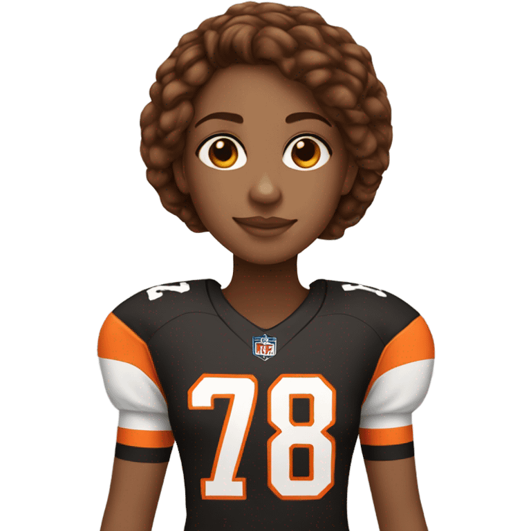 Girl with long brown hair, light skin, wearing orange and black Bengals football jersey emoji