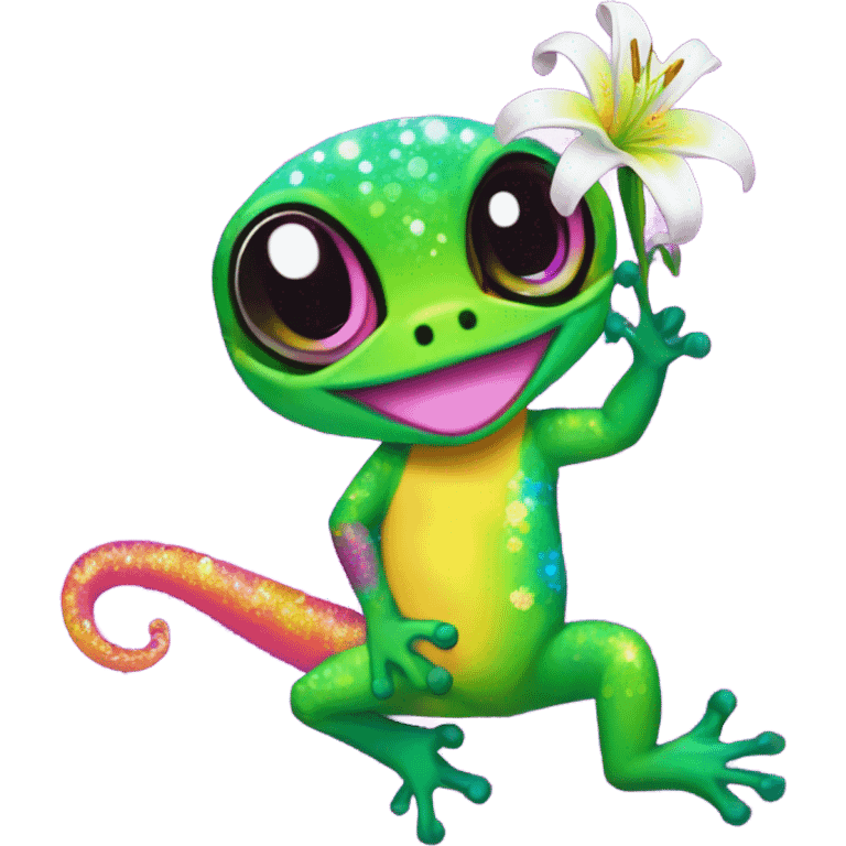 Lisa frank glitter gecko with a lily emoji