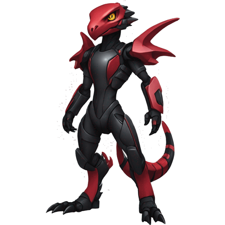  Cool Edgy Futuristic Punk Black Red Digimon-Fakemon-Raptor-Genesect-Reptile full body emoji