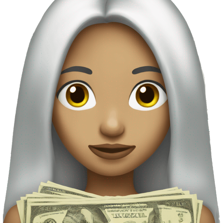 light skin girl long hair holding money emoji