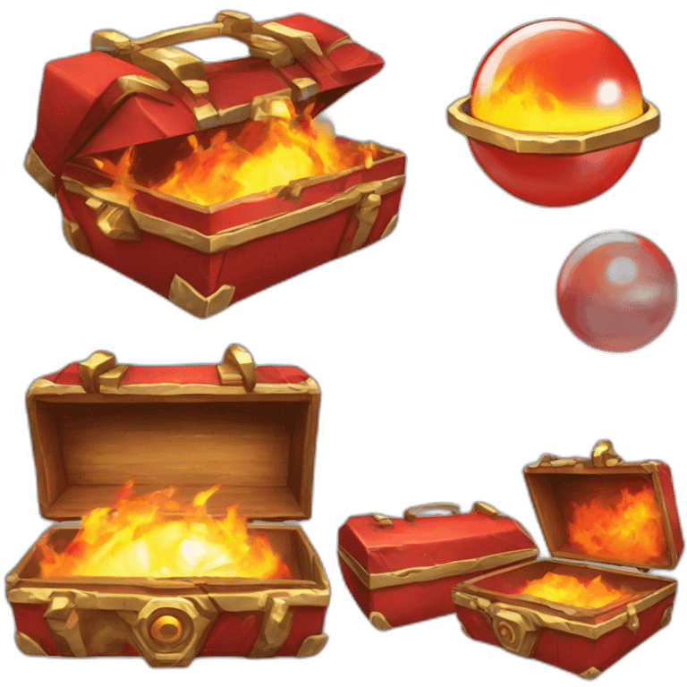 Pokemon Game LootCase Color Red Fire Flame Rich Treasure Legendary Epic Pokeballs and Pokemons Inside this have Shiny Glow emoji