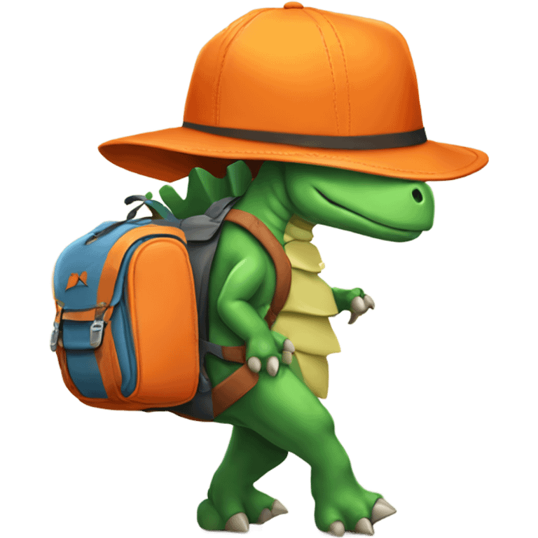 Stegosaurus carrying a backpack and a tote bag wearing an orange hat  emoji