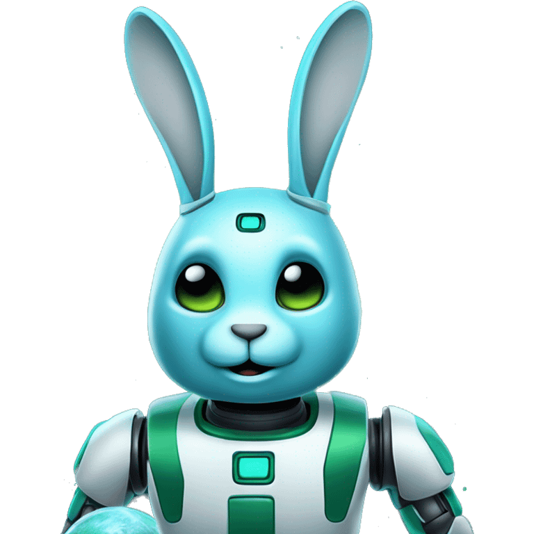 The blue and green robot rabbit with a starry or planet-filled background, emphasizing a sci-fi theme emoji