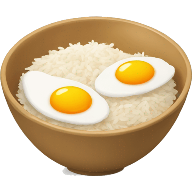 a bowl of rice with two eggs and two chicken emoji