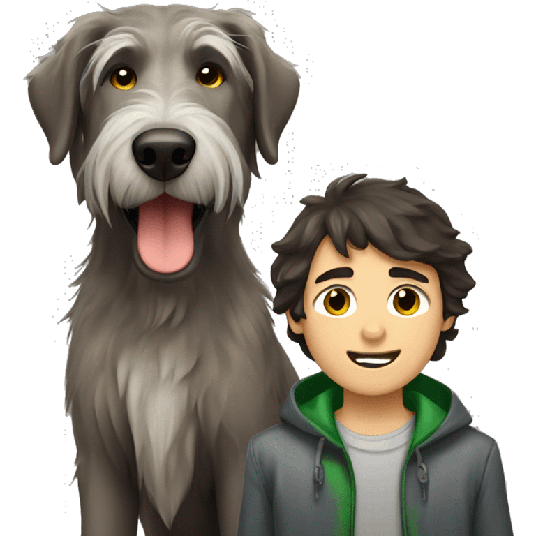 Dark brown hair boy and Irish wolfhound emoji