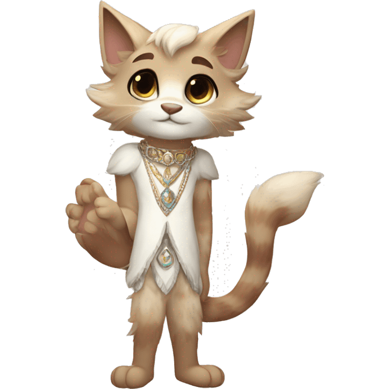 Furry, sparkle, iridescent, colorful, pastel, edgy, cool, fantasy beautiful, brown, beige, white, divine, godly, angelic, animal, anthro, full body, fursona, feline emoji