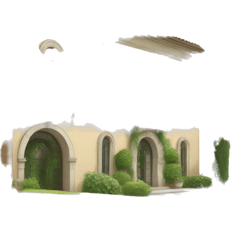 Italian villa with its grand stucco exterior, arched windows, and lush greenery.  emoji