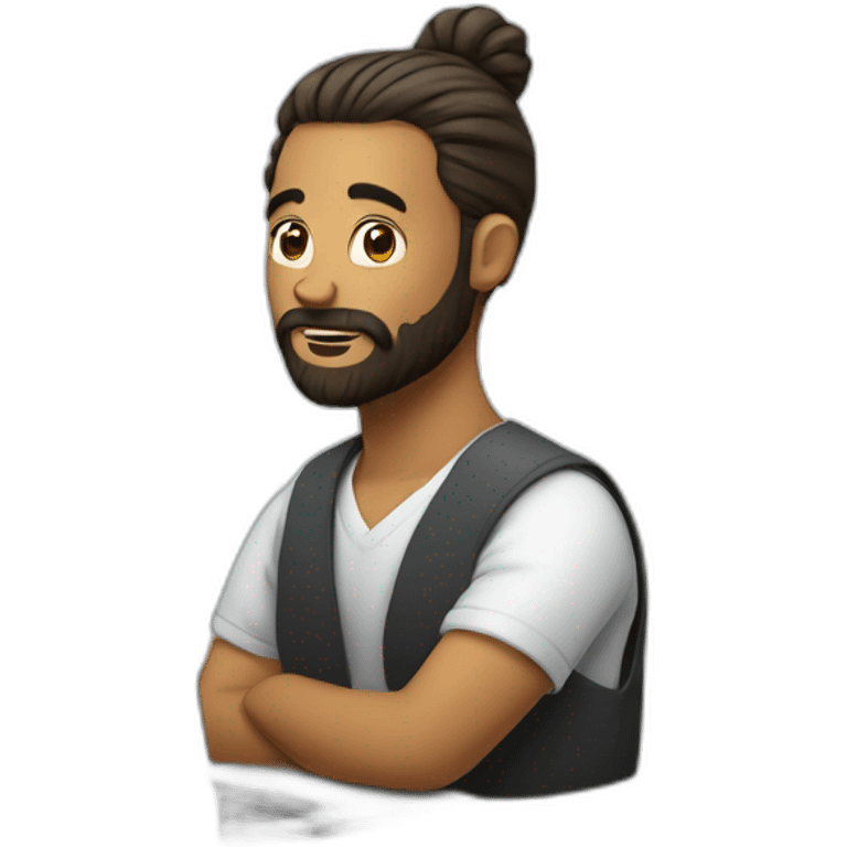 a man with a bun and beard at a laptop emoji