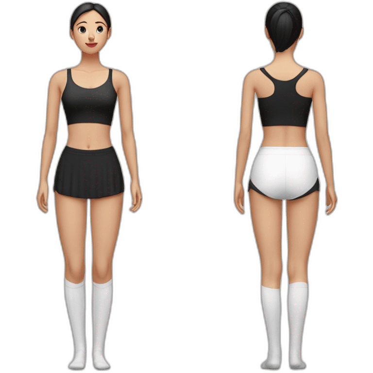 beauty-padahastasana-short-black-skirt-back-and-front-views-white-knickers-long-white-socks emoji