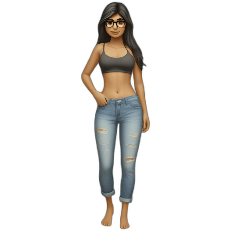 Mia khalifa standing on beach with her typical clothing emoji