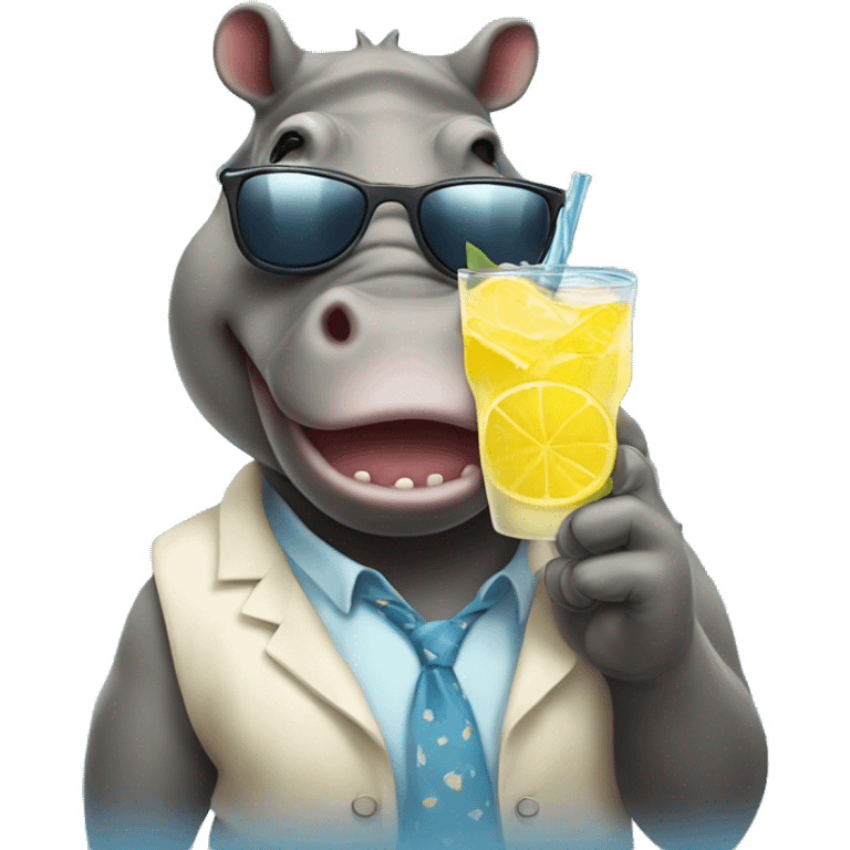 Hippoptamus with a sunglasses while drinking a lemonade emoji